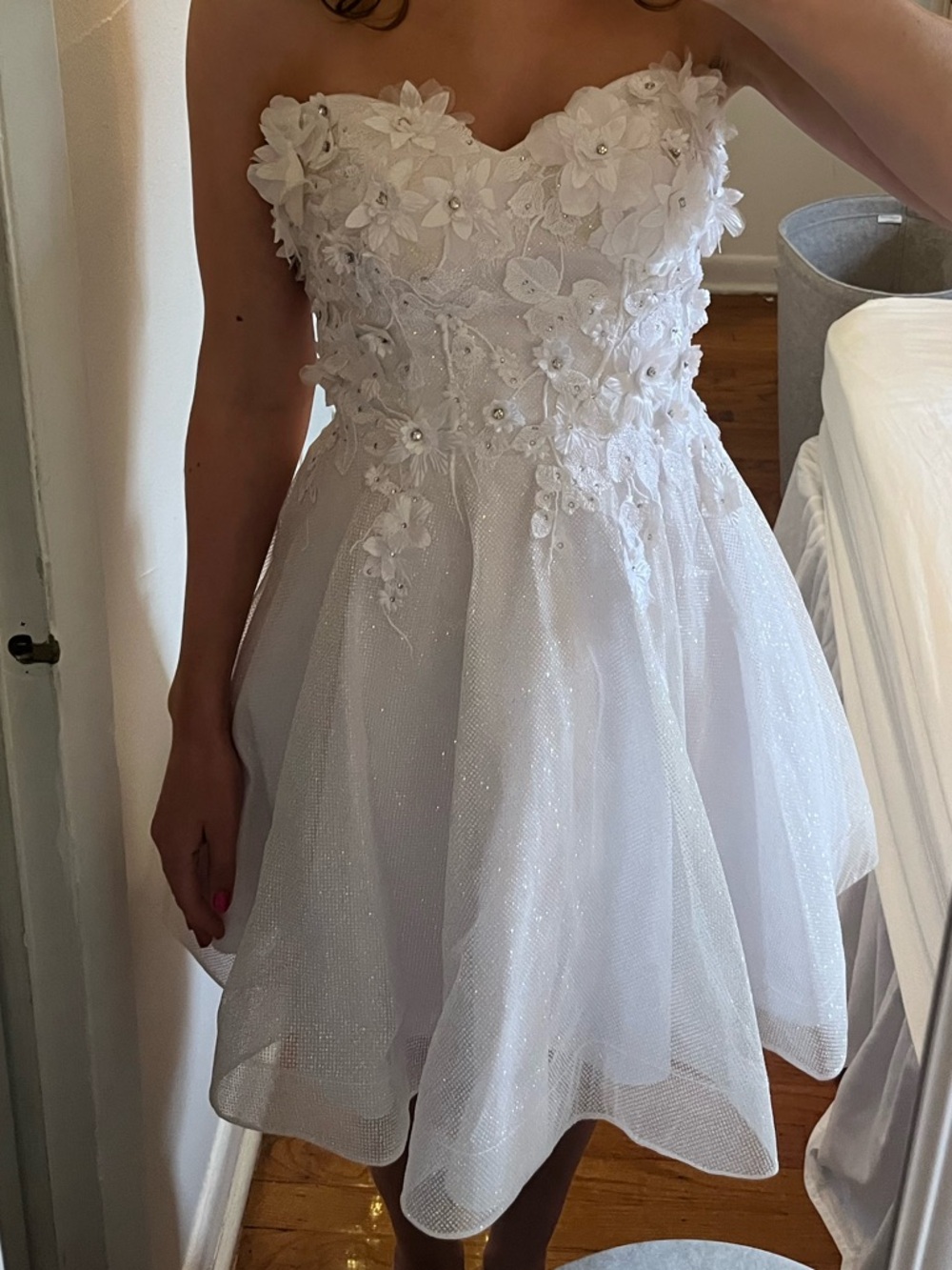 White floral appliqué dress